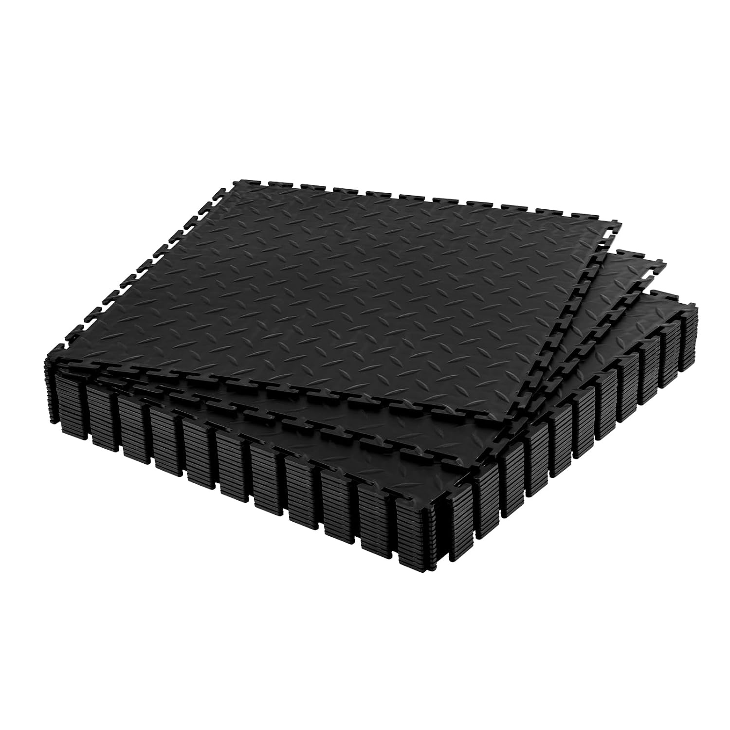 image:imageVEVOR Garage Floor Tiles 202 x 202 x 02 inch Interlocking Ease of Installation Diamond Plate SlipResistant Texture NonSlip Sturdiness for Garages Warehouse Tool Room Graphite Gray 8 PackBlack