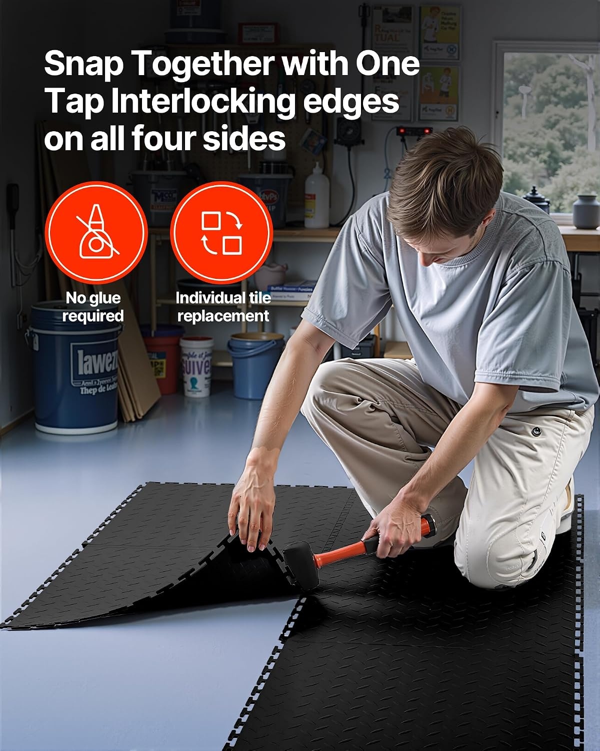 image:imageVEVOR Garage Floor Tiles 202 x 202 x 02 inch Interlocking Ease of Installation Diamond Plate SlipResistant Texture NonSlip Sturdiness for Garages Warehouse Tool Room Graphite Gray 8 PackBlack