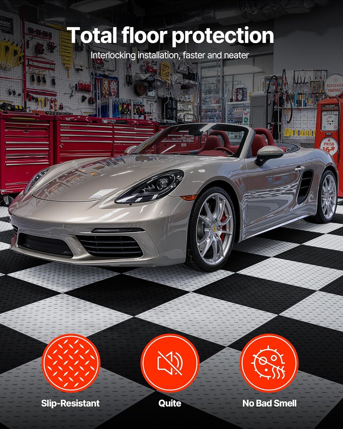 image:imageVEVOR Garage Floor Tiles 202 x 202 x 02 inch Interlocking Ease of Installation Diamond Plate SlipResistant Texture NonSlip Sturdiness for Garages Warehouse Tool Room Graphite Gray 8 PackBlack