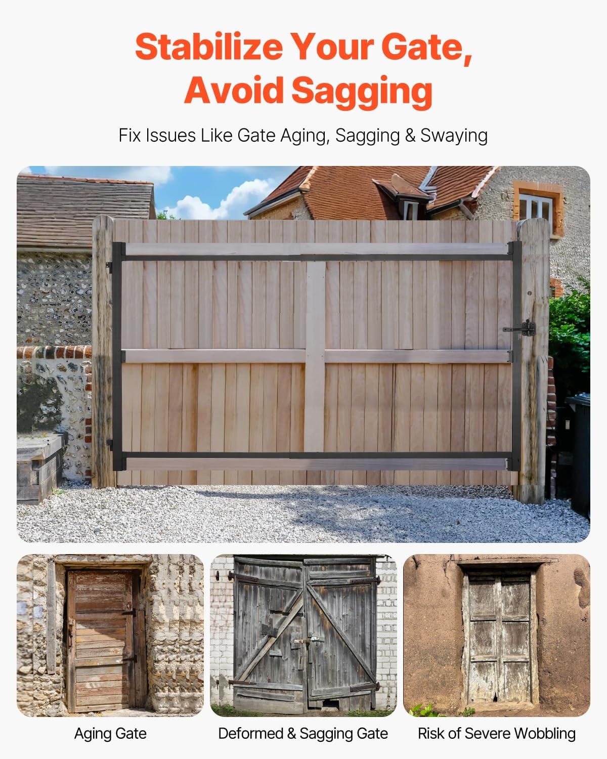 image:imageVEVOR Gate Building Kit Fits 60 to 96 in Wide Openings Up from 6 to 7 ft High Fence Adjustable Gate Building Kit Anti Sag Full Gate Frame Kit with Latch Lock Screw for Wooden Fence Iron Black4072 wide openings 45 high