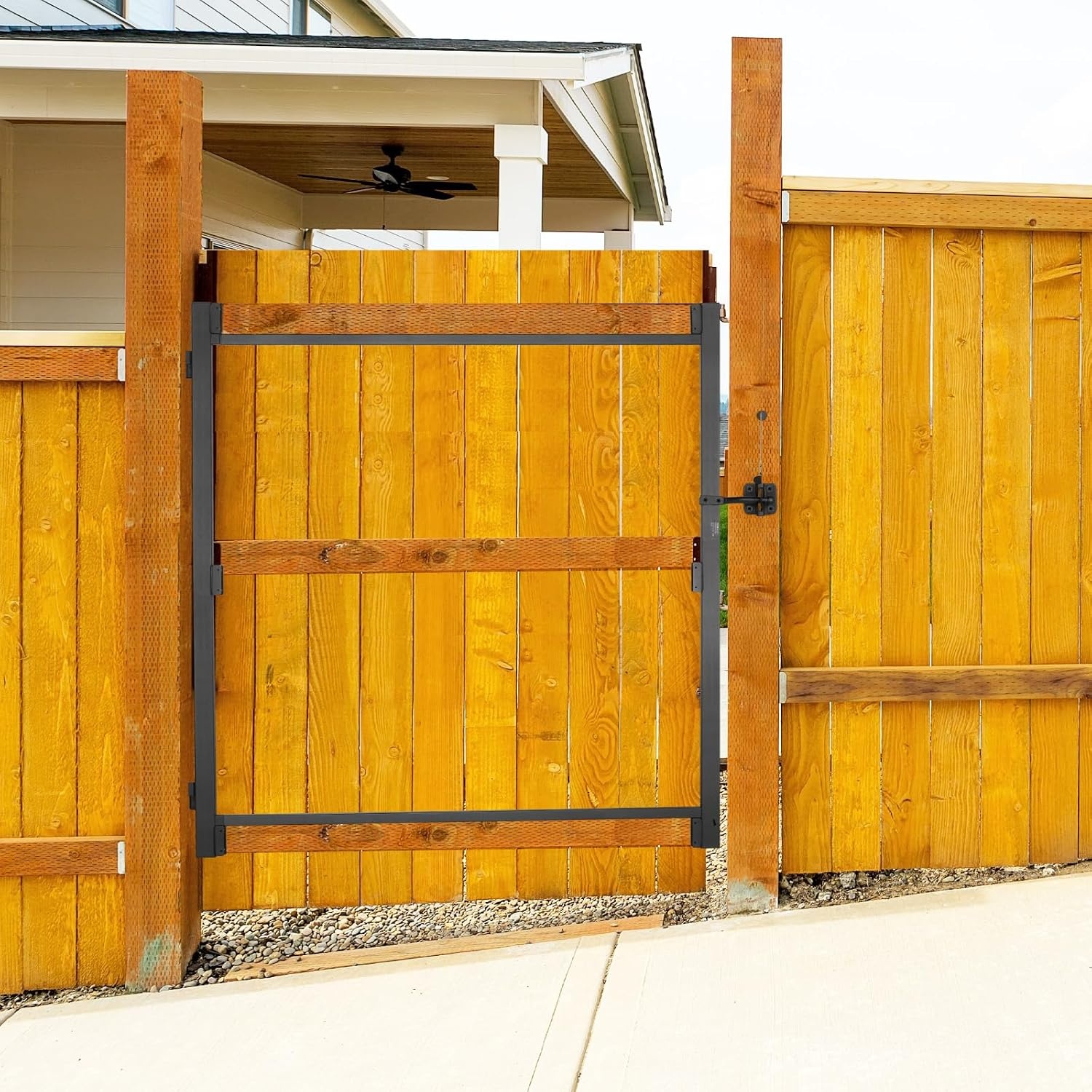 image:imageVEVOR Gate Building Kit Fits 60 to 96 in Wide Openings Up from 6 to 7 ft High Fence Adjustable Gate Building Kit Anti Sag Full Gate Frame Kit with Latch Lock Screw for Wooden Fence Iron Black4072 wide openings 45 high