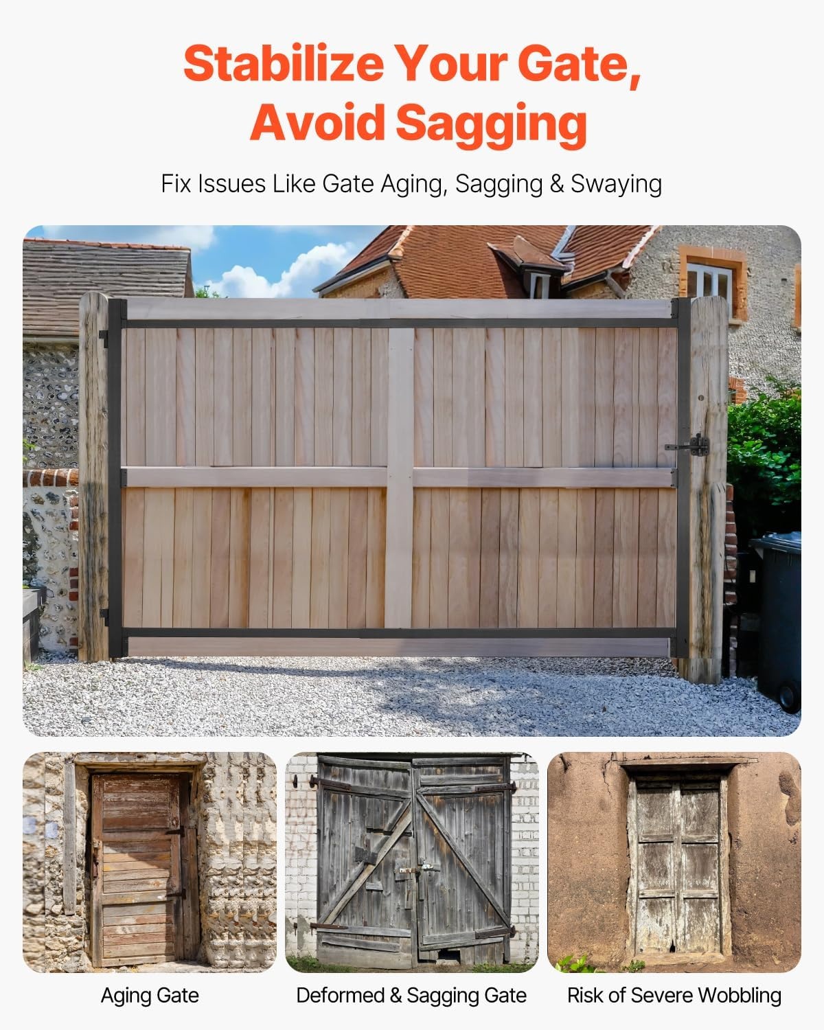 image:imageVEVOR Gate Building Kit Fits 60 to 96 in Wide Openings Up from 6 to 7 ft High Fence Adjustable Gate Building Kit Anti Sag Full Gate Frame Kit with Latch Lock Screw for Wooden Fence Iron Black3660 wide openings 67 high