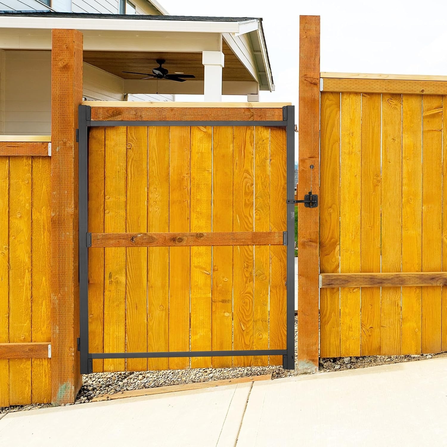 image:imageVEVOR Gate Building Kit Fits 60 to 96 in Wide Openings Up from 6 to 7 ft High Fence Adjustable Gate Building Kit Anti Sag Full Gate Frame Kit with Latch Lock Screw for Wooden Fence Iron Black3660 wide openings 67 high