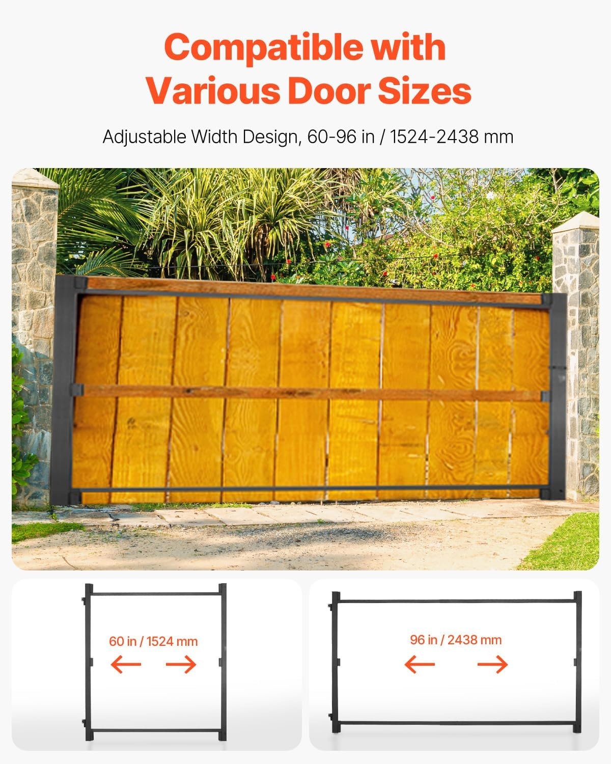 image:imageVEVOR Gate Building Kit Fits 60 to 96 in Wide Openings Up from 6 to 7 ft High Fence Adjustable Gate Building Kit Anti Sag Full Gate Frame Kit with Latch Lock Screw for Wooden Fence Iron Black6096 wide openings 45 high