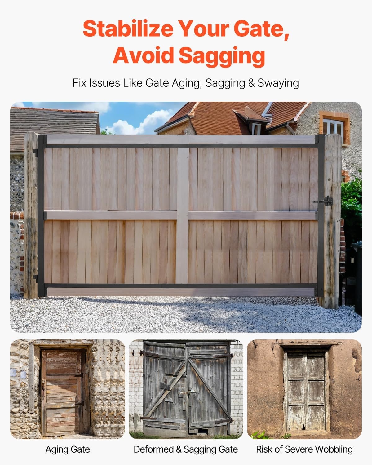 image:imageVEVOR Gate Building Kit Fits 60 to 96 in Wide Openings Up from 6 to 7 ft High Fence Adjustable Gate Building Kit Anti Sag Full Gate Frame Kit with Latch Lock Screw for Wooden Fence Iron Black6096 wide openings 67 high