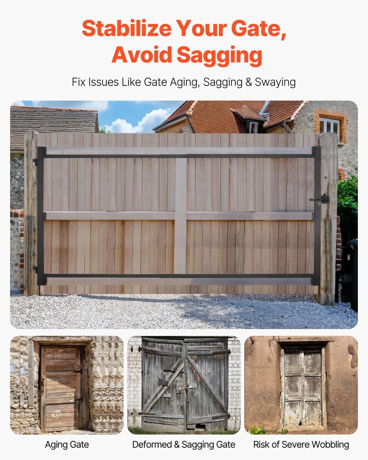 image:imageVEVOR Gate Building Kit Fits 60 to 96 in Wide Openings Up from 6 to 7 ft High Fence Adjustable Gate Building Kit Anti Sag Full Gate Frame Kit with Latch Lock Screw for Wooden Fence Iron Black6096 wide openings 45 high