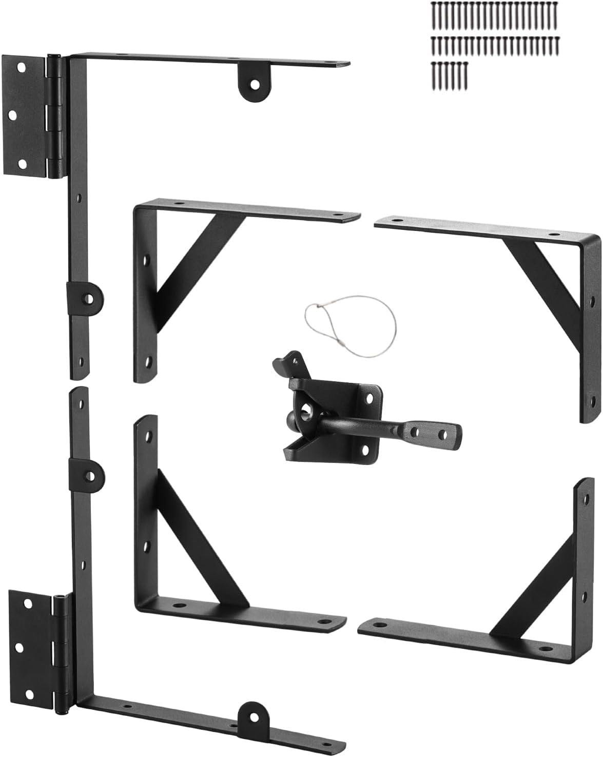 image:imageVEVOR Gate Corner Brace Bracket Anti Sag Gate Frame Hardware Kit Gate Frame Brace Bracket with Latch Lock Rope Latch Lock for Shed Doors Corral Gates Driveway Gates Wood Windows Iron Black1 Set