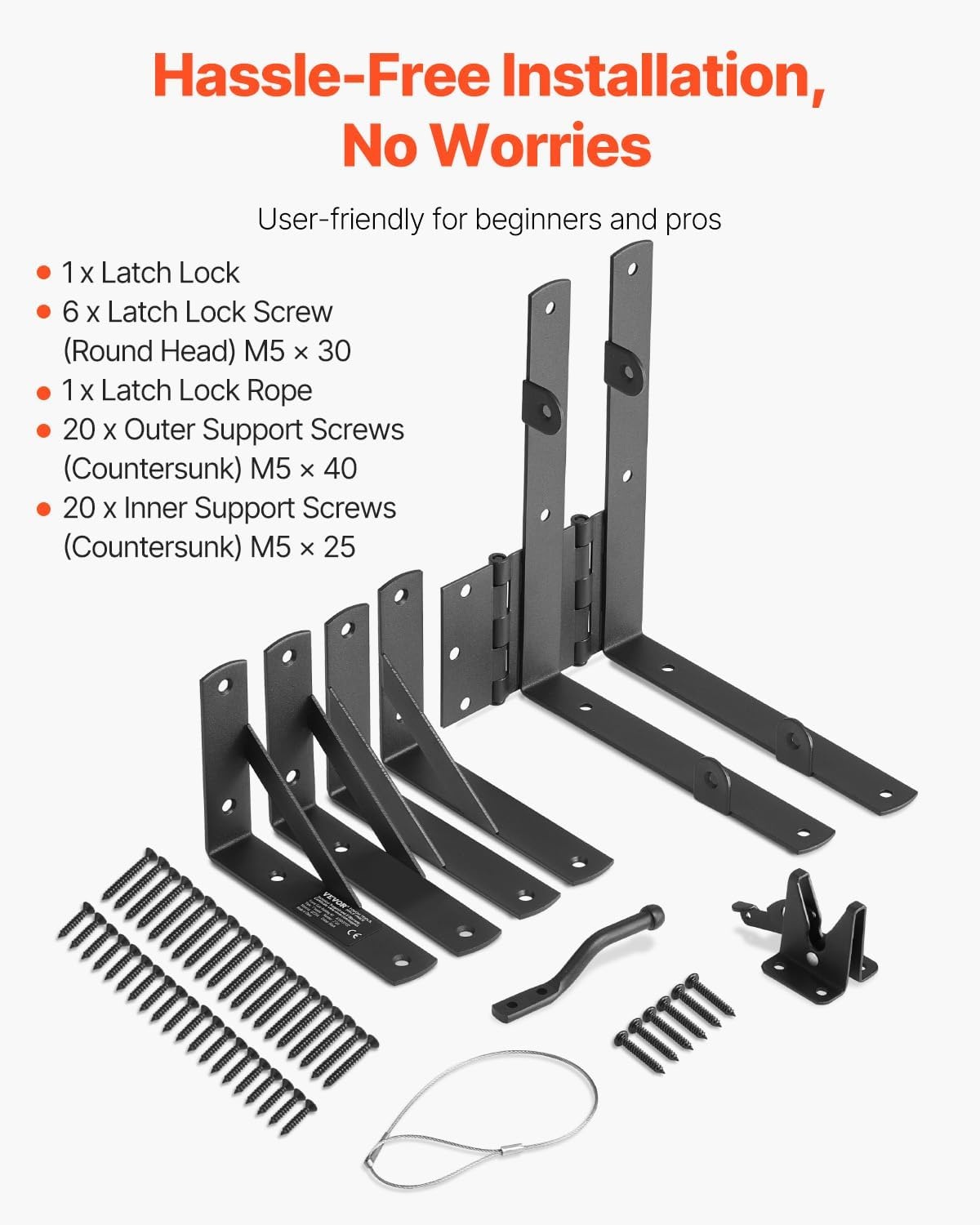 image:imageVEVOR Gate Corner Brace Bracket Anti Sag Gate Frame Hardware Kit Gate Frame Brace Bracket with Latch Lock Rope Latch Lock for Shed Doors Corral Gates Driveway Gates Wood Windows Iron Black1 Set