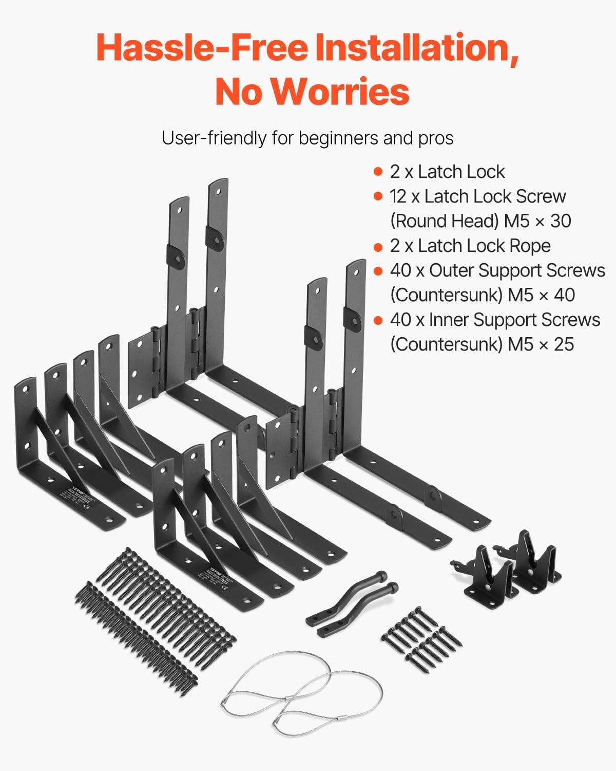 image:imageVEVOR Gate Corner Brace Bracket Anti Sag Gate Frame Hardware Kit Gate Frame Brace Bracket with Latch Lock Rope Latch Lock for Shed Doors Corral Gates Driveway Gates Wood Windows Iron Black2 Sets