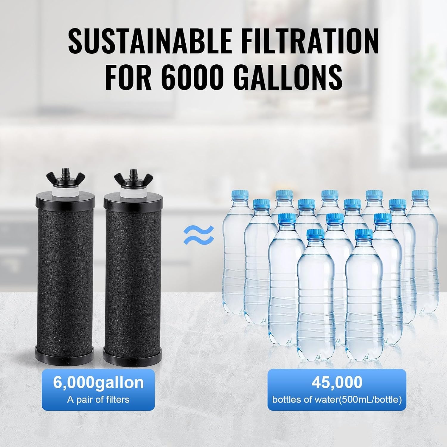 image:imageVEVOR Gravityfed Water Filter System 225G 304 StainlessSteel Countertop System Water Filtration System Reduces Lead and up to 99 of Chlorine with 2 Carbon Filters Water Level Spigot Stand