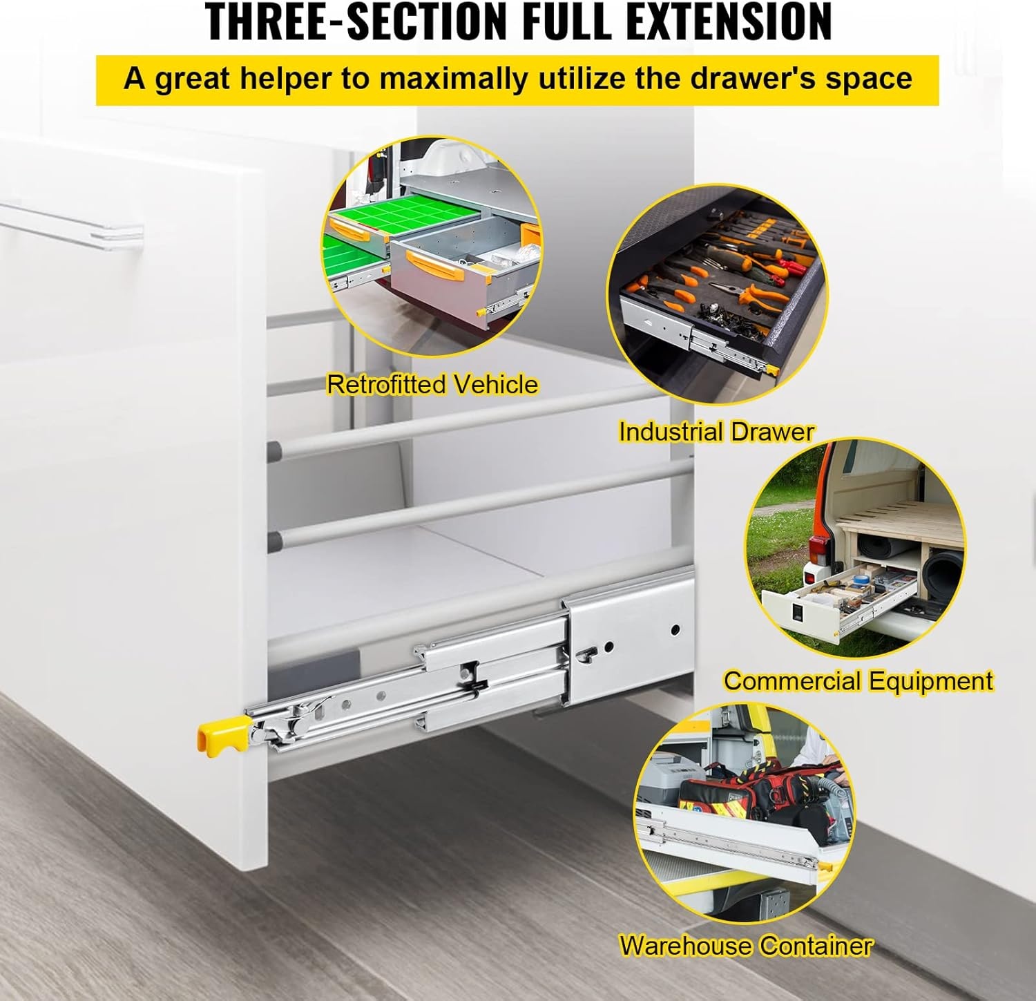 image:imageVEVOR Heavy Duty Drawer Slides 36 Inch 500 lb 1 Pair Full Extension Side Mount Ball Bearing Rails with Dual Lock for Industrial Cabinets Tool Chests and Workbenches56 inch