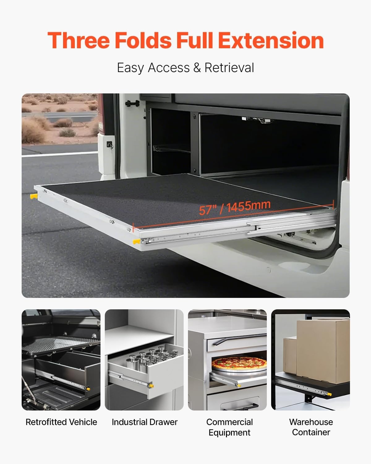 image:imageVEVOR Heavy Duty Drawer Slides 36 Inch 500 lb 1 Pair Full Extension Side Mount Ball Bearing Rails with Dual Lock for Industrial Cabinets Tool Chests and Workbenches56 inch