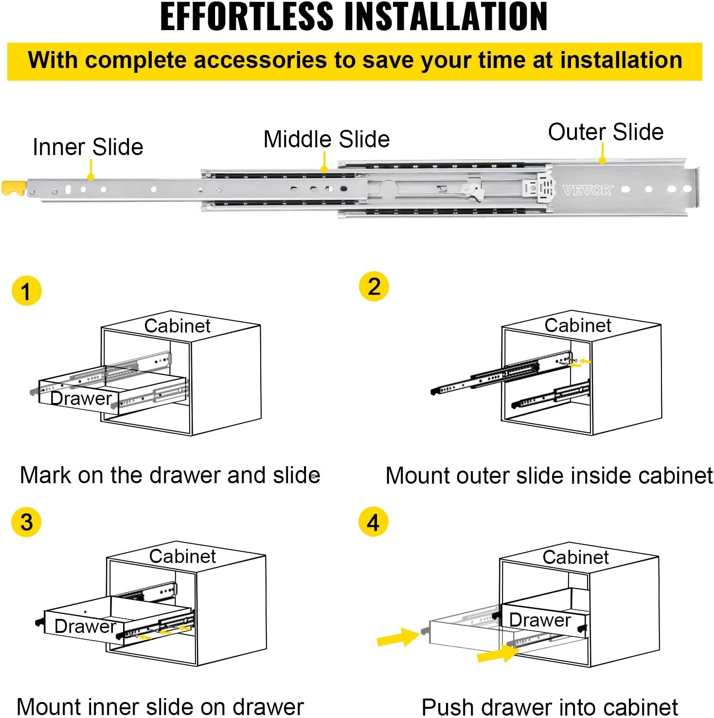image:imageVEVOR Heavy Duty Drawer Slides 36 Inch 500 lb 1 Pair Full Extension Side Mount Ball Bearing Rails with Dual Lock for Industrial Cabinets Tool Chests and Workbenches56 inch