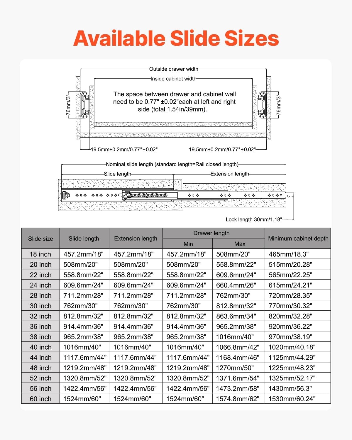 image:imageVEVOR Heavy Duty Drawer Slides 36 Inch 500 lb 1 Pair Full Extension Side Mount Ball Bearing Rails with Dual Lock for Industrial Cabinets Tool Chests and Workbenches56 inch