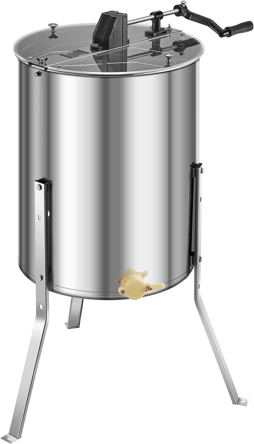 image:imageVEVOR Honey Extractor 24 Frame Stainless Steel Manual Beekeeping Extraction Honeycomb Drum Spinner with Transparent Lid Apiary Centrifuge Equipment with Height Adjustable Stand Silver8 Frame Rack4 Deep Frames