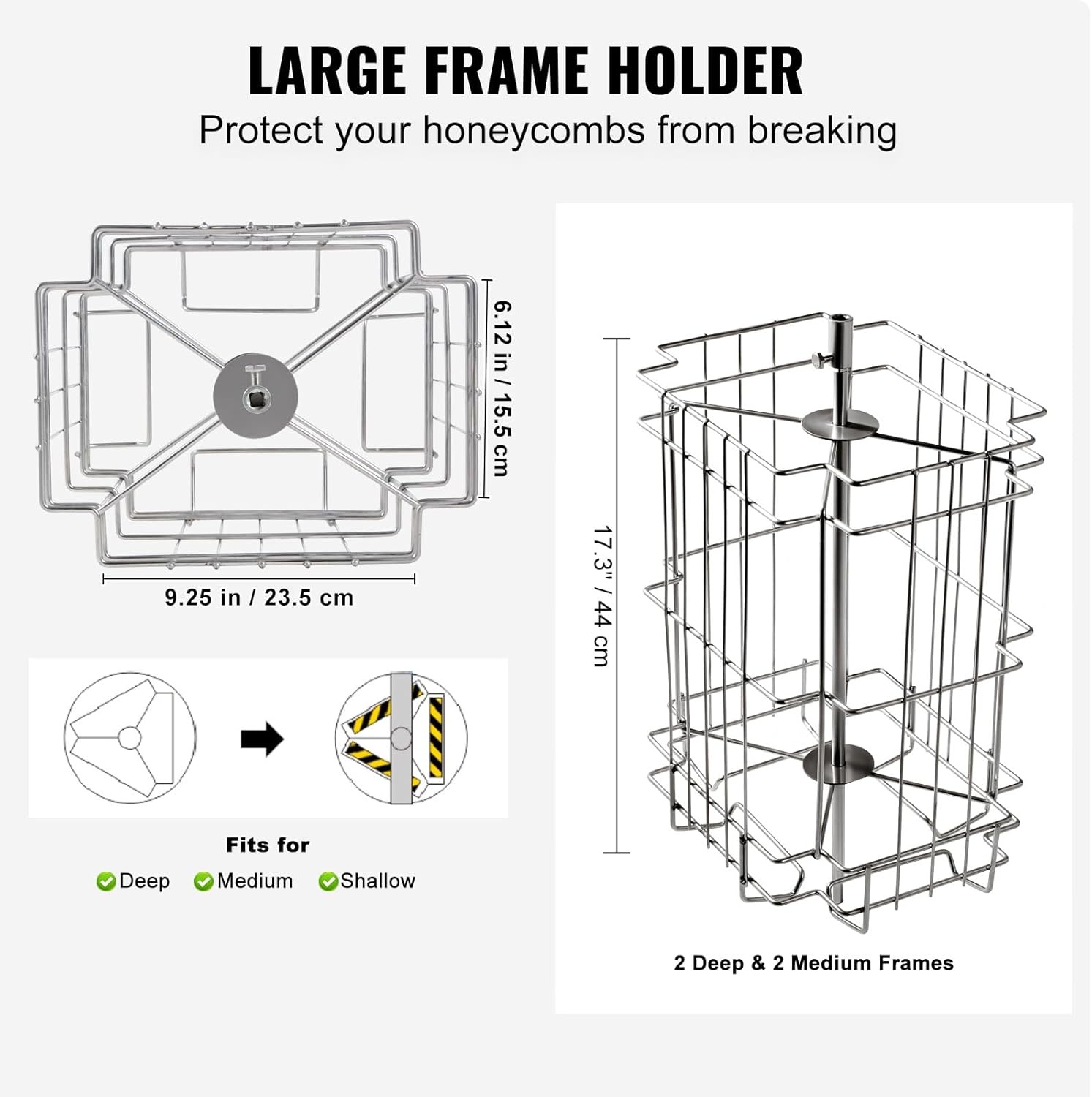 image:imageVEVOR Honey Extractor 24 Frame Stainless Steel Manual Beekeeping Extraction Honeycomb Drum Spinner with Transparent Lid Apiary Centrifuge Equipment with Height Adjustable Stand Silver4 Frame Rack2 Deep Frames