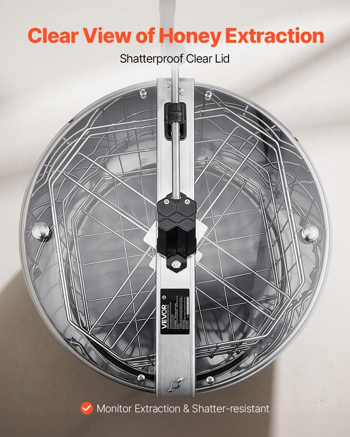 image:imageVEVOR Honey Extractor 24 Frame Stainless Steel Manual Beekeeping Extraction Honeycomb Drum Spinner with Transparent Lid Apiary Centrifuge Equipment with Height Adjustable Stand Silver8 Frame Rack4 Deep Frames