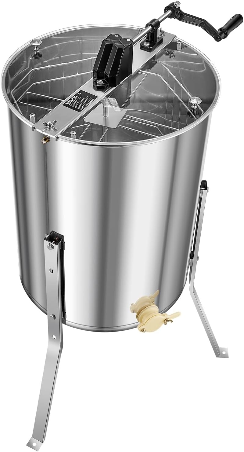 image:imageVEVOR Honey Extractor 24 Frame Stainless Steel Manual Beekeeping Extraction Honeycomb Drum Spinner with Transparent Lid Apiary Centrifuge Equipment with Height Adjustable Stand Silver8 Frame Rack4 Deep Frames