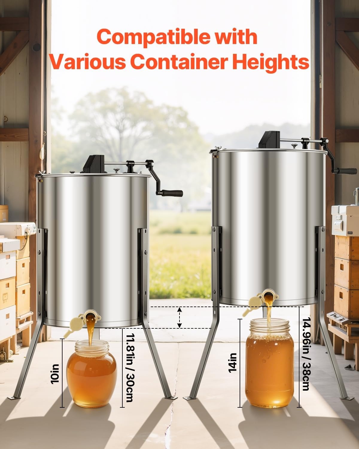image:imageVEVOR Honey Extractor 24 Frame Stainless Steel Manual Beekeeping Extraction Honeycomb Drum Spinner with Transparent Lid Apiary Centrifuge Equipment with Height Adjustable Stand Silver8 Frame Rack4 Deep Frames