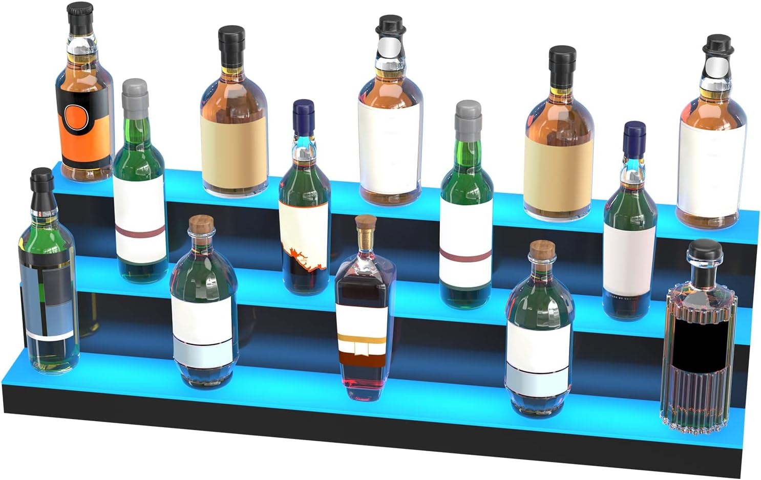 image:imageVEVOR LED Lighted Liquor Bottle Display 3 Tiers 30 Inches Supports USB Illuminated Home Bar Shelf with RF Remote amp App Control 7 Static Colors 14 H Timing Acrylic Lighted Shelf for 24 Bottles3 Tiers 40 Inches