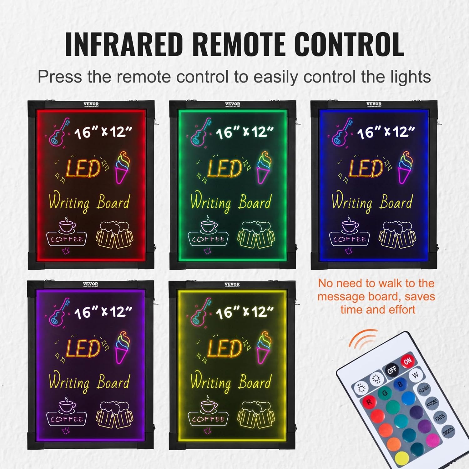 image:imageVEVOR LED Message Writing Board 16x12 Illuminated Erasable Lighted Chalkboard Neon Effect Menu Sign Board Drawing Board with 8 Fluorescent Chalk Markers and Remote Control for Home Wedding Shop12W x 159H