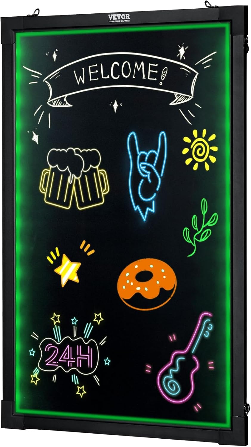 image:imageVEVOR LED Message Writing Board 16x12 Illuminated Erasable Lighted Chalkboard Neon Effect Menu Sign Board Drawing Board with 8 Fluorescent Chalk Markers and Remote Control for Home Wedding Shop16W x 24H