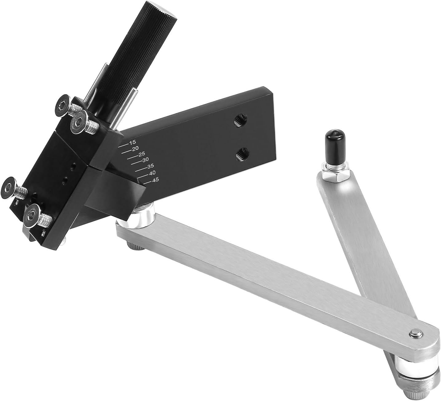 image:imageVEVOR Lawn Mower Blade Sharpener 15 45 Adjustable Lawnmower Blade Sharpening Tool with 4 Adapter Pins Ball Bearing Design amp 25mm Enlarged Handle Compatible with Most Angle GrindersWith balancer