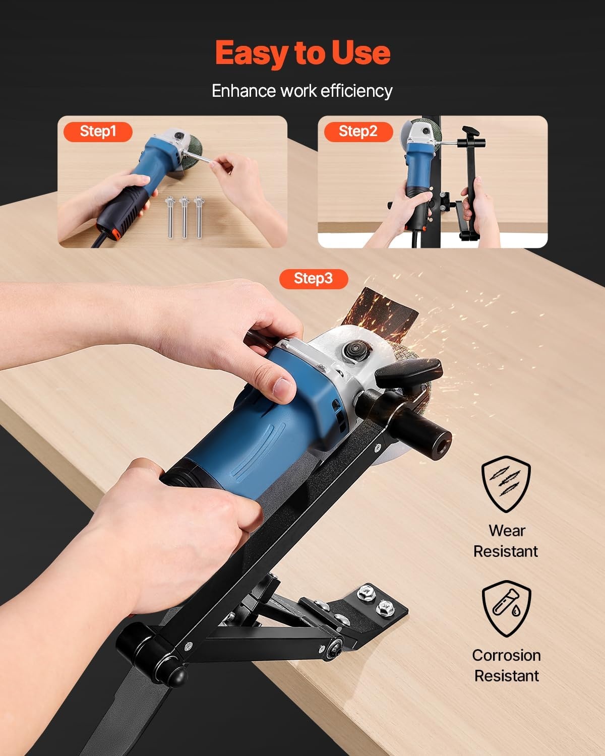 image:imageVEVOR Lawn Mower Blade Sharpener 15 45 Adjustable Lawnmower Blade Sharpening Tool with 4 Adapter Pins Ball Bearing Design amp 25mm Enlarged Handle Compatible with Most Angle GrindersNo balancer