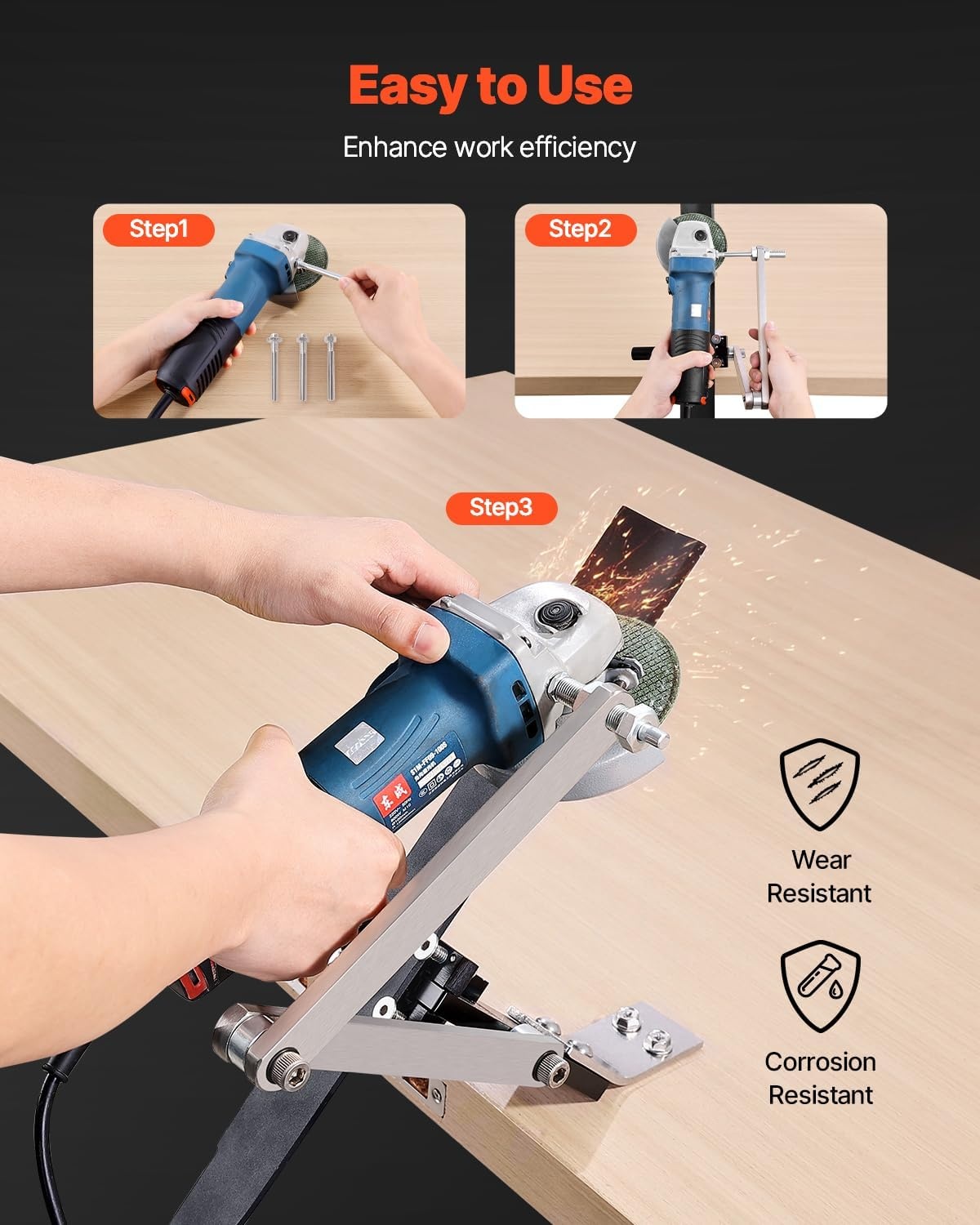 image:imageVEVOR Lawn Mower Blade Sharpener 15 45 Adjustable Lawnmower Blade Sharpening Tool with 4 Adapter Pins Ball Bearing Design amp 25mm Enlarged Handle Compatible with Most Angle GrindersWith balancer