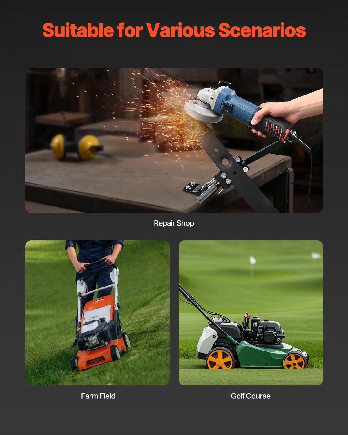 image:imageVEVOR Lawn Mower Blade Sharpener 15 45 Adjustable Lawnmower Blade Sharpening Tool with 4 Adapter Pins Ball Bearing Design amp 25mm Enlarged Handle Compatible with Most Angle GrindersNo balancer