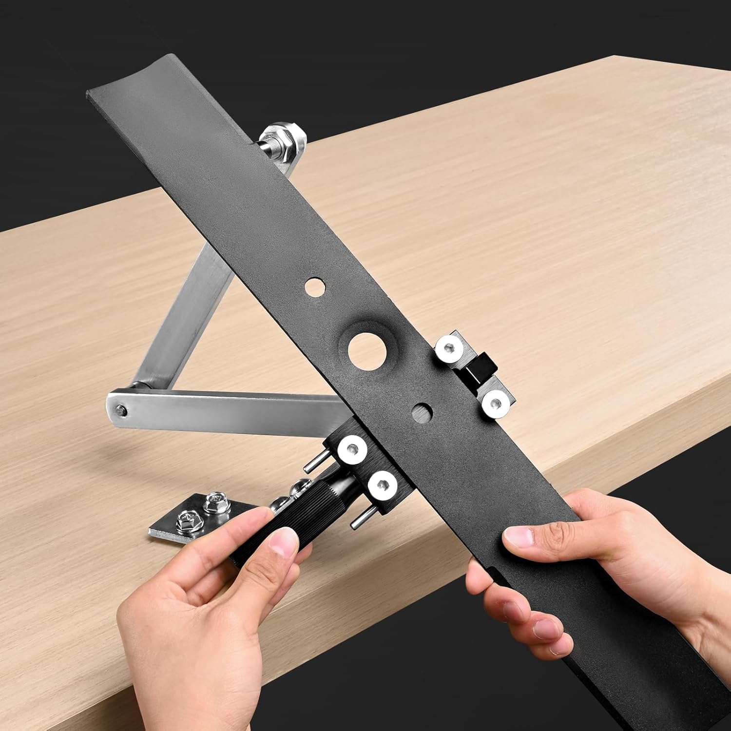 image:imageVEVOR Lawn Mower Blade Sharpener 15 45 Adjustable Lawnmower Blade Sharpening Tool with 4 Adapter Pins Ball Bearing Design amp 25mm Enlarged Handle Compatible with Most Angle GrindersWith balancer