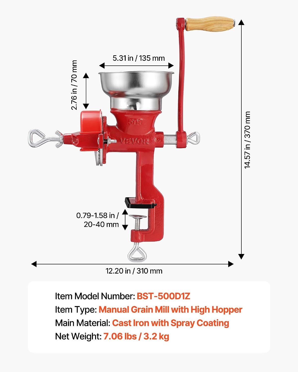 image:imageVEVOR Manual Grain Mill with Low Hopper HandCrank Corn Grinder Heavy Duty Cast Iron Wheat Grinding Mill with Stable Table Clamp amp Dust Cover for Grains Spices Coffee Beans Nuts