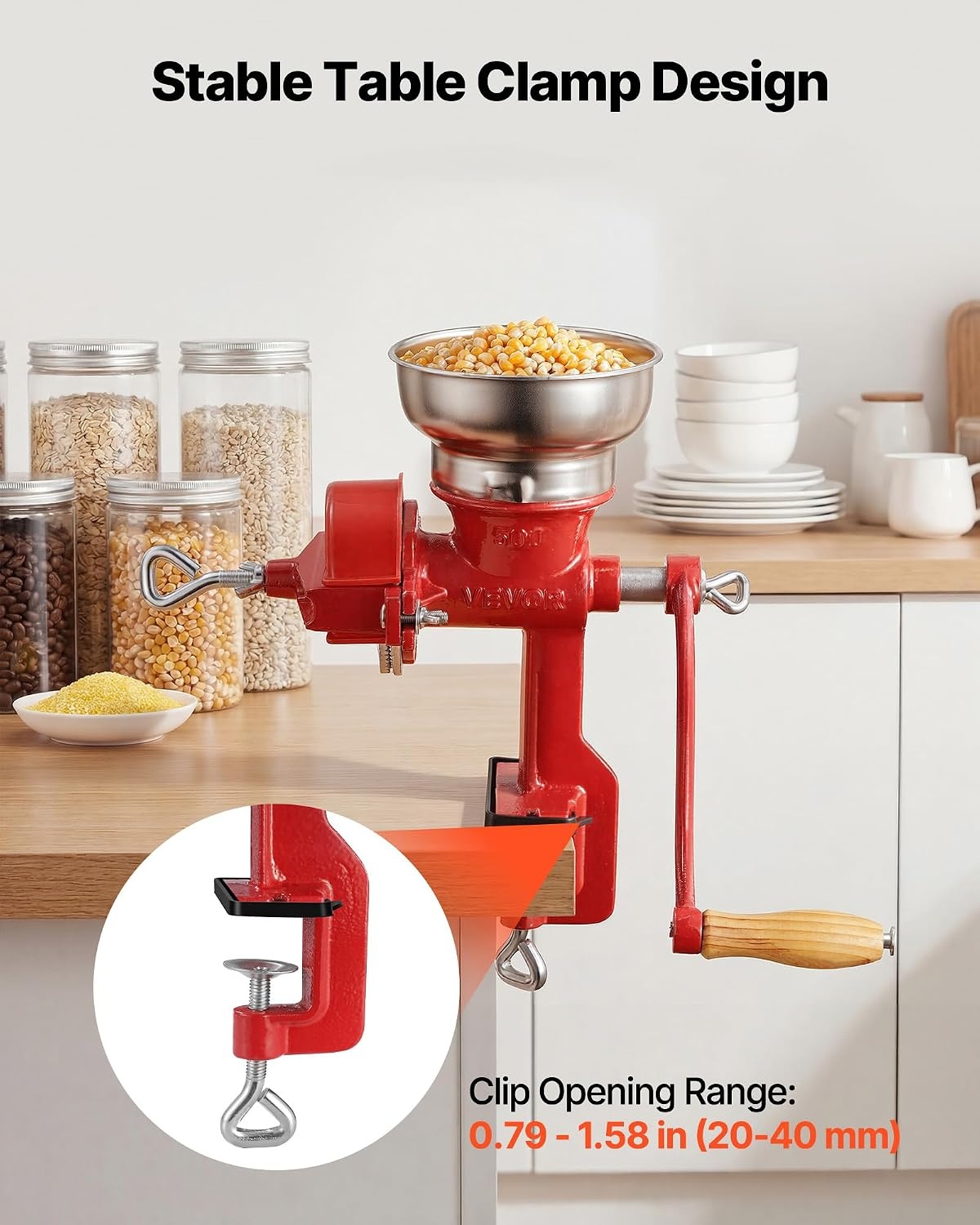 image:imageVEVOR Manual Grain Mill with Low Hopper HandCrank Corn Grinder Heavy Duty Cast Iron Wheat Grinding Mill with Stable Table Clamp amp Dust Cover for Grains Spices Coffee Beans Nuts