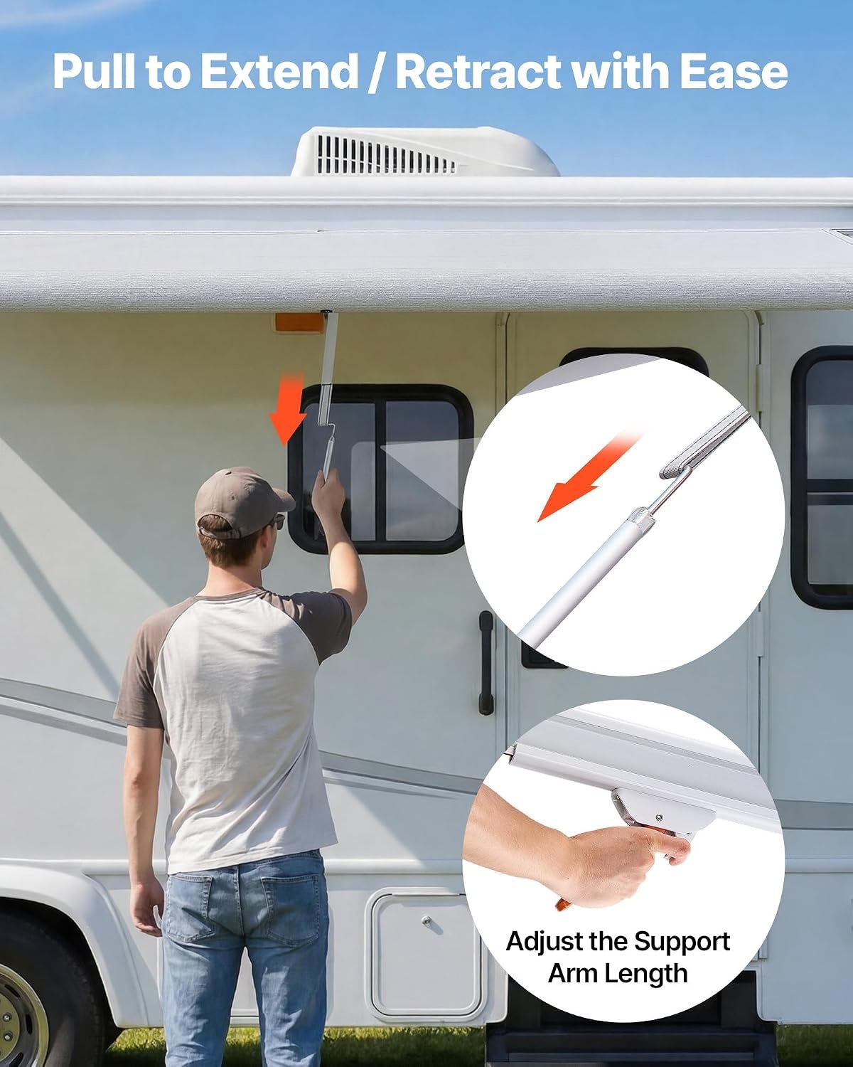 image:imageVEVOR Manual RV Awning Complete Kit 1012FT Retractable RV Awning with Aluminum Alloy Frame amp Waterproof PVC Fabric Outdoor Camping Trailer Awnings Fit Most RVs 10FT Type Gradient Gray20 FT Blue Fade
