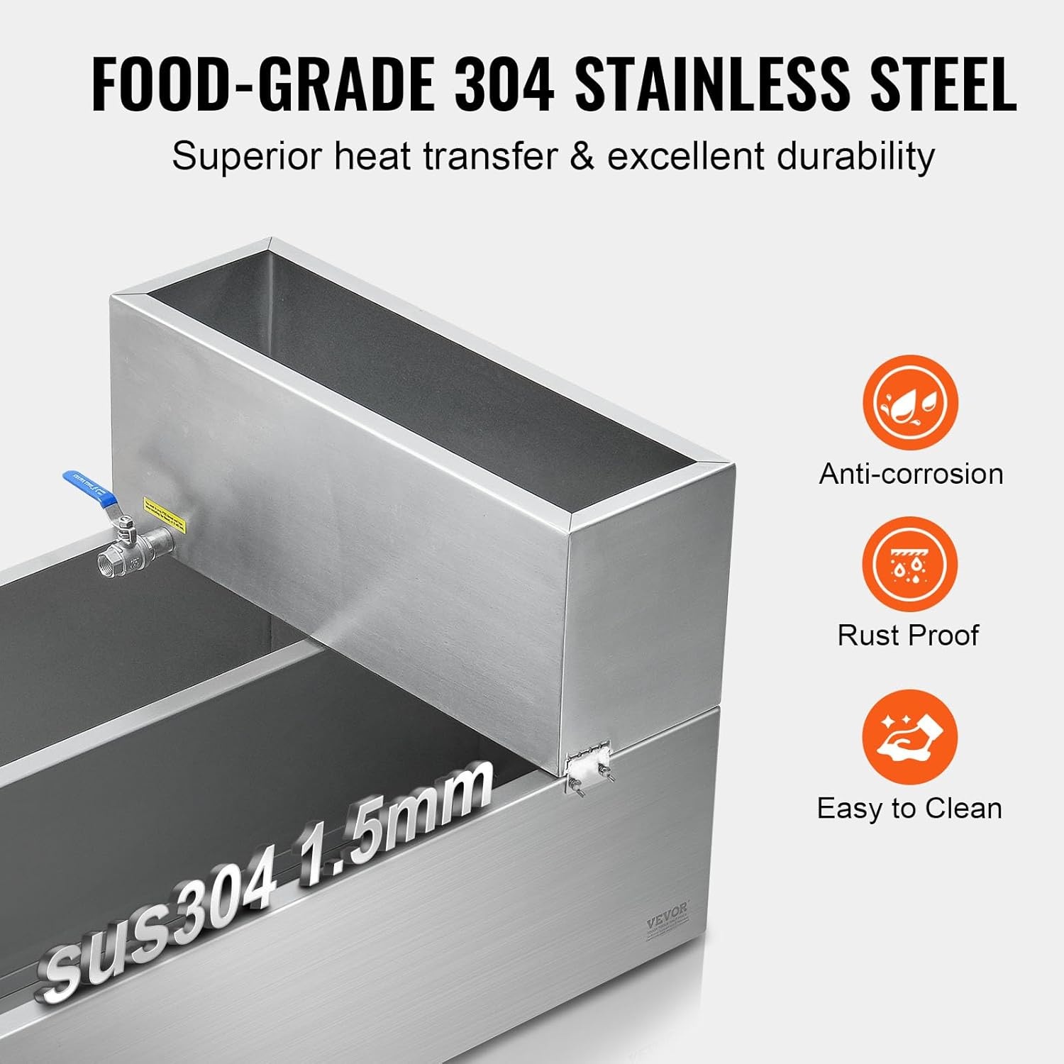 image:imageVEVOR Maple Syrup Evaporator Pan 249 Gal 24 x 24 x 10 Inch Maple Syrup 304 Stainless Steel Maple Syrup Pan Evaporator Pan with 1 Valve and 3 Heating Methods for Home Outdoor36 x 24 x 93 Inch