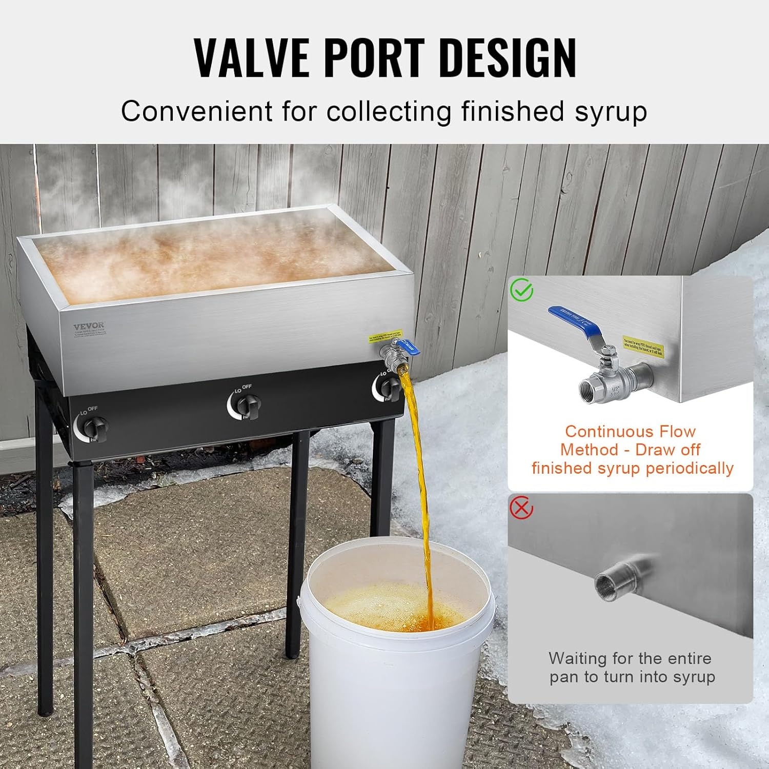 image:imageVEVOR Maple Syrup Evaporator Pan 249 Gal 24 x 24 x 10 Inch Maple Syrup 304 Stainless Steel Maple Syrup Pan Evaporator Pan with 1 Valve and 3 Heating Methods for Home Outdoor24 x 18 x 6 Inch