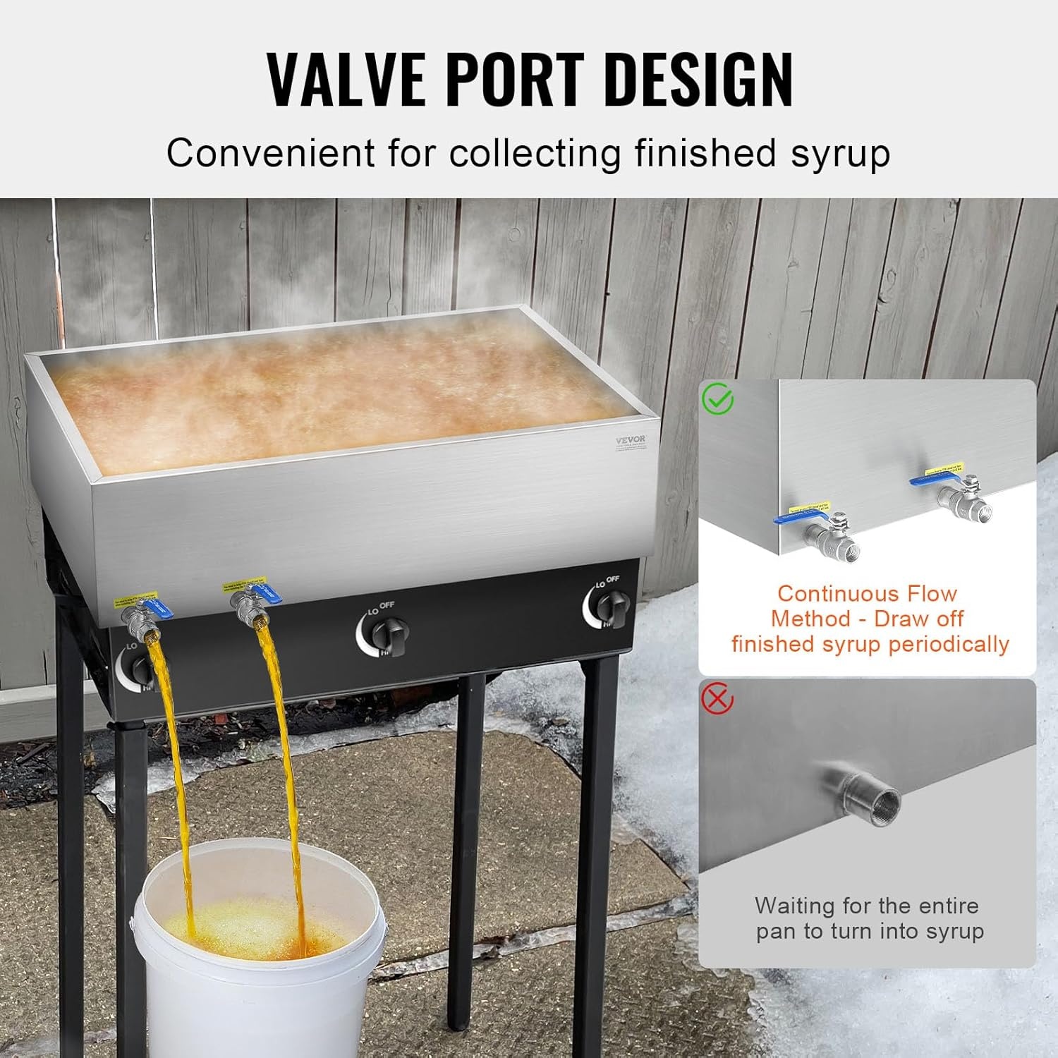 image:imageVEVOR Maple Syrup Evaporator Pan 249 Gal 24 x 24 x 10 Inch Maple Syrup 304 Stainless Steel Maple Syrup Pan Evaporator Pan with 1 Valve and 3 Heating Methods for Home Outdoor36 x 24 x 95 Inch