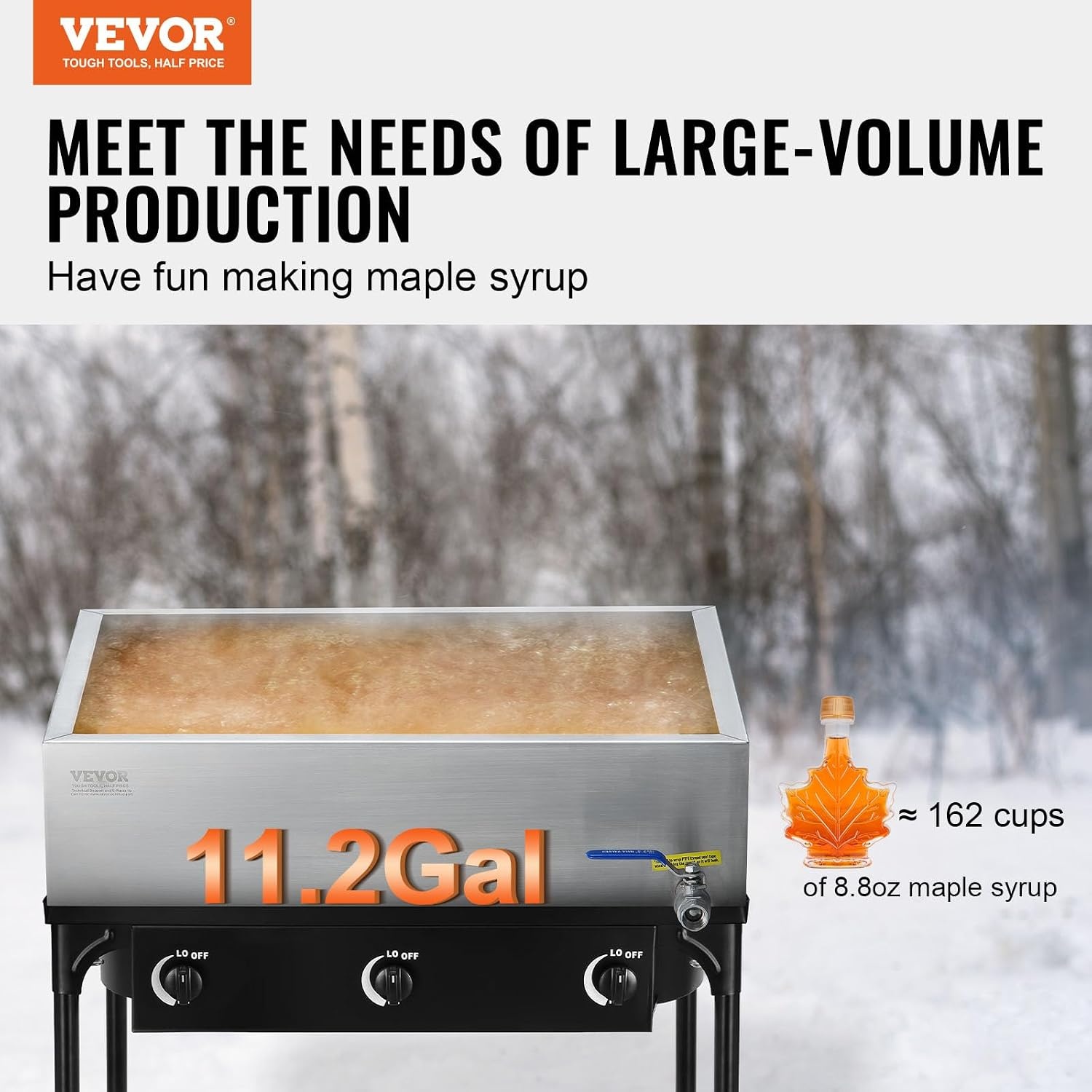 image:imageVEVOR Maple Syrup Evaporator Pan 249 Gal 24 x 24 x 10 Inch Maple Syrup 304 Stainless Steel Maple Syrup Pan Evaporator Pan with 1 Valve and 3 Heating Methods for Home Outdoor24 x 18 x 6 Inch