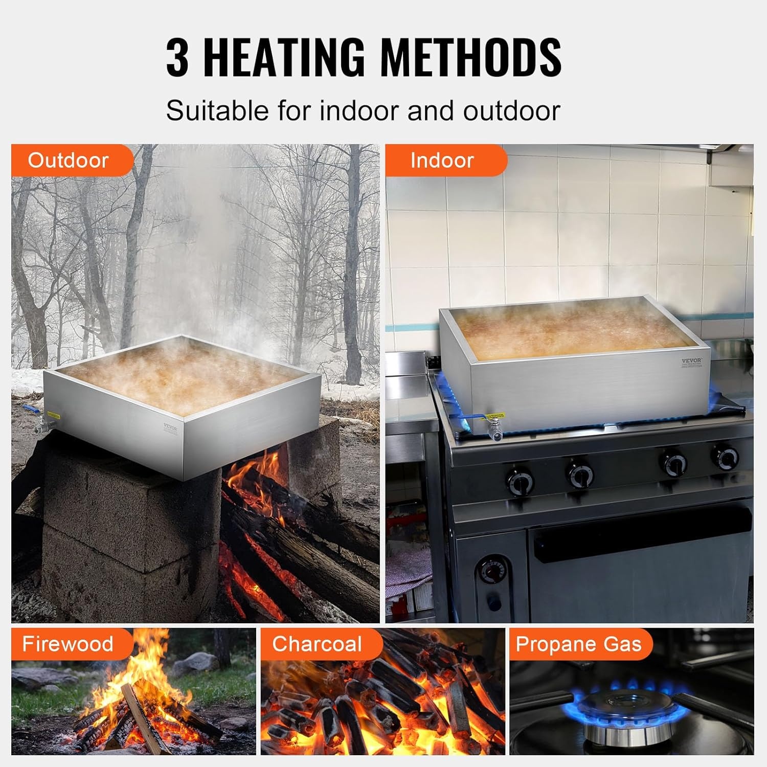 image:imageVEVOR Maple Syrup Evaporator Pan 249 Gal 24 x 24 x 10 Inch Maple Syrup 304 Stainless Steel Maple Syrup Pan Evaporator Pan with 1 Valve and 3 Heating Methods for Home Outdoor24 x 24 x 7 Inch