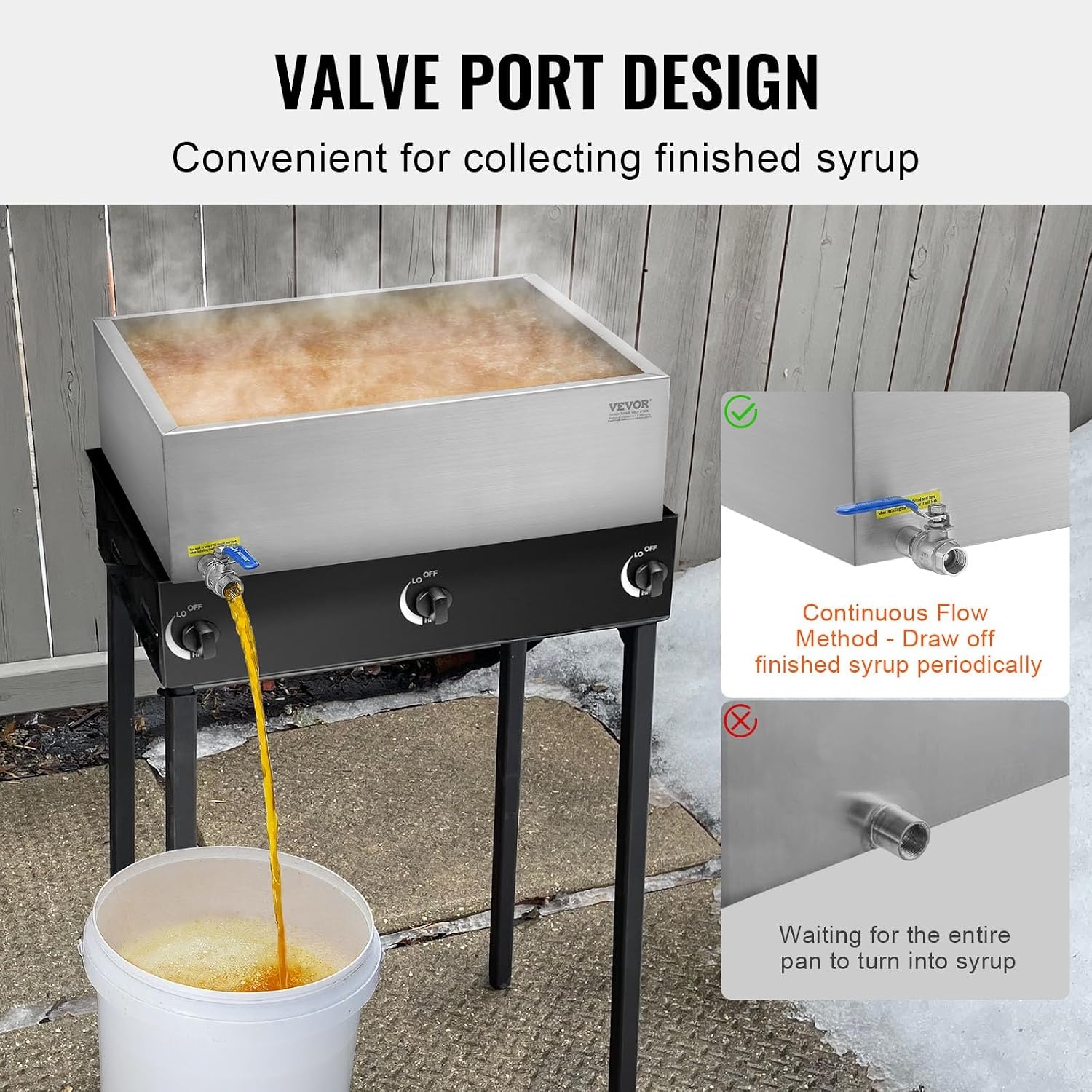 image:imageVEVOR Maple Syrup Evaporator Pan 249 Gal 24 x 24 x 10 Inch Maple Syrup 304 Stainless Steel Maple Syrup Pan Evaporator Pan with 1 Valve and 3 Heating Methods for Home Outdoor24 x 24 x 7 Inch