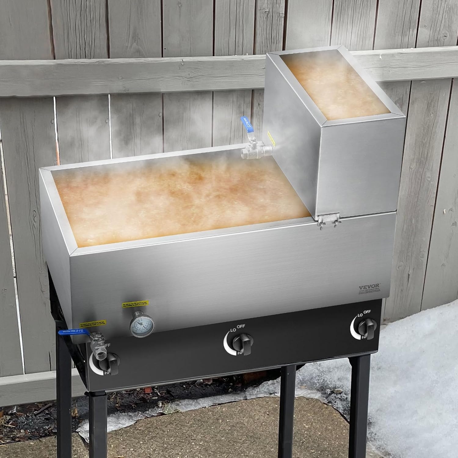 image:imageVEVOR Maple Syrup Evaporator Pan 249 Gal 24 x 24 x 10 Inch Maple Syrup 304 Stainless Steel Maple Syrup Pan Evaporator Pan with 1 Valve and 3 Heating Methods for Home Outdoor30 x 16 x 95 Inch