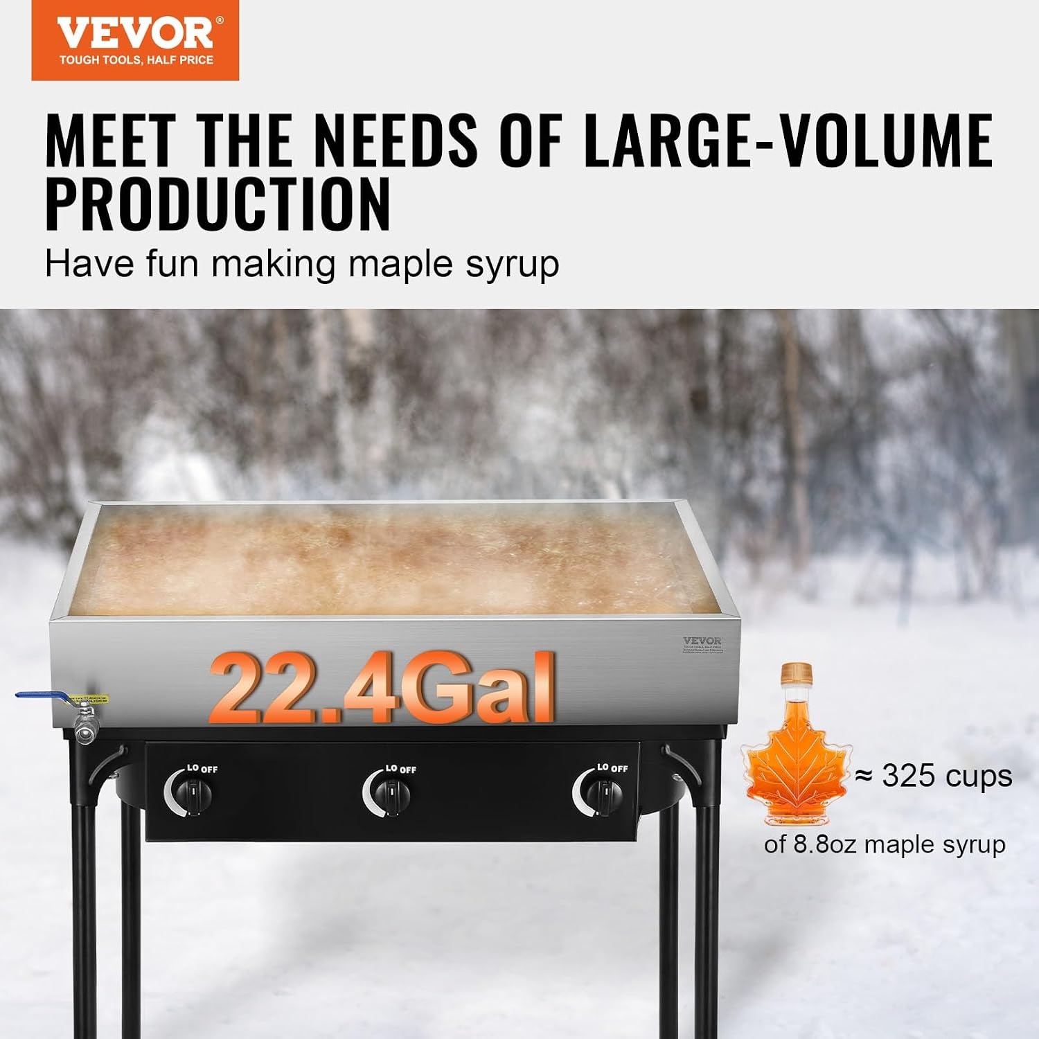 image:imageVEVOR Maple Syrup Evaporator Pan 249 Gal 24 x 24 x 10 Inch Maple Syrup 304 Stainless Steel Maple Syrup Pan Evaporator Pan with 1 Valve and 3 Heating Methods for Home Outdoor30 x 24 x 6 Inch