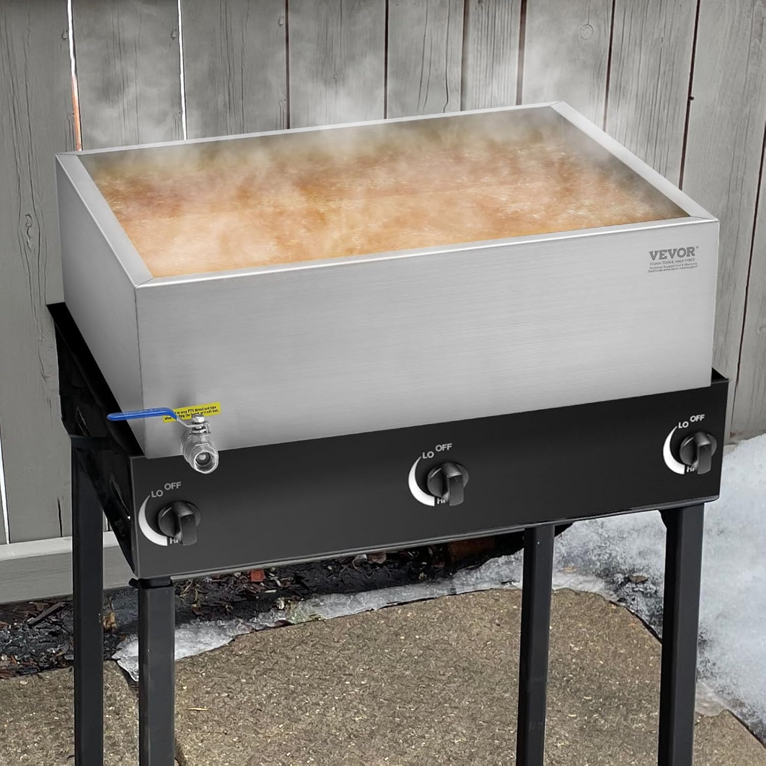 image:imageVEVOR Maple Syrup Evaporator Pan 249 Gal 24 x 24 x 10 Inch Maple Syrup 304 Stainless Steel Maple Syrup Pan Evaporator Pan with 1 Valve and 3 Heating Methods for Home Outdoor24 x 24 x 7 Inch