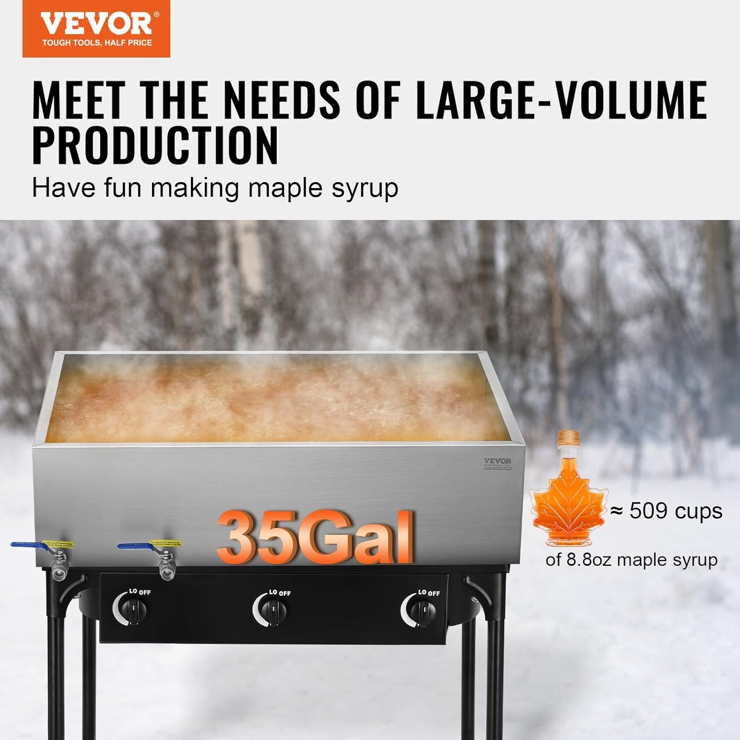 image:imageVEVOR Maple Syrup Evaporator Pan 249 Gal 24 x 24 x 10 Inch Maple Syrup 304 Stainless Steel Maple Syrup Pan Evaporator Pan with 1 Valve and 3 Heating Methods for Home Outdoor36 x 24 x 95 Inch