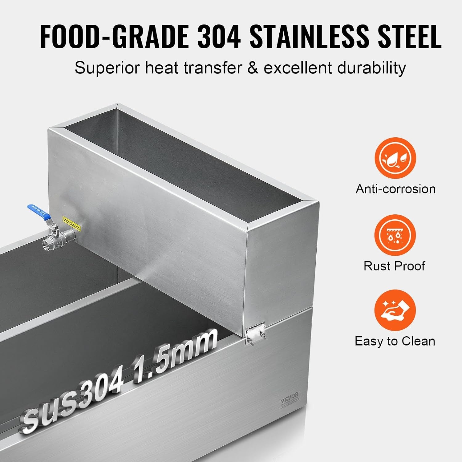 image:imageVEVOR Maple Syrup Evaporator Pan 249 Gal 24 x 24 x 10 Inch Maple Syrup 304 Stainless Steel Maple Syrup Pan Evaporator Pan with 1 Valve and 3 Heating Methods for Home Outdoor47 x 24 x 96 Inch