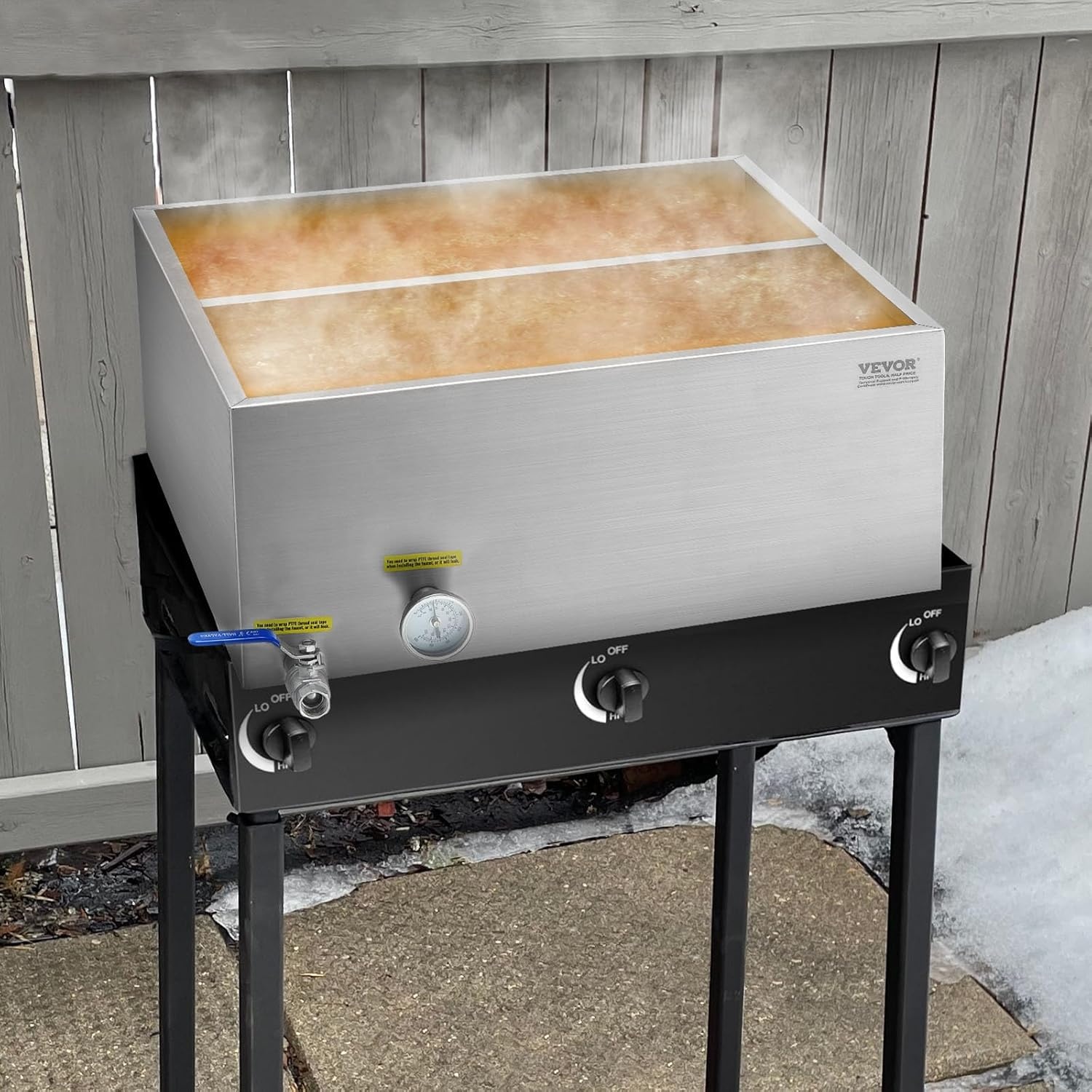 image:imageVEVOR Maple Syrup Evaporator Pan 249 Gal 24 x 24 x 10 Inch Maple Syrup 304 Stainless Steel Maple Syrup Pan Evaporator Pan with 1 Valve and 3 Heating Methods for Home Outdoor24 x 24 x 95 Inch