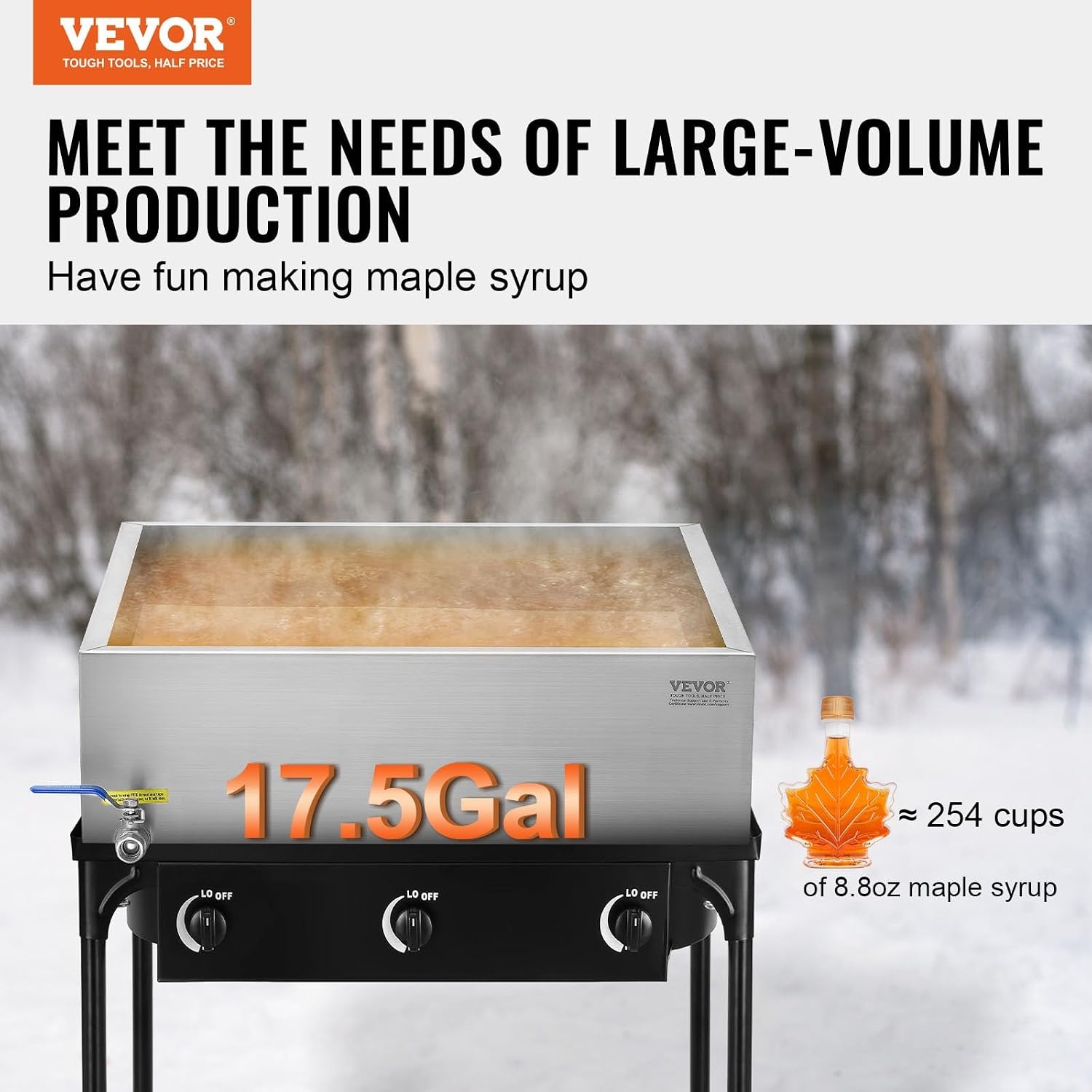 image:imageVEVOR Maple Syrup Evaporator Pan 249 Gal 24 x 24 x 10 Inch Maple Syrup 304 Stainless Steel Maple Syrup Pan Evaporator Pan with 1 Valve and 3 Heating Methods for Home Outdoor24 x 24 x 7 Inch
