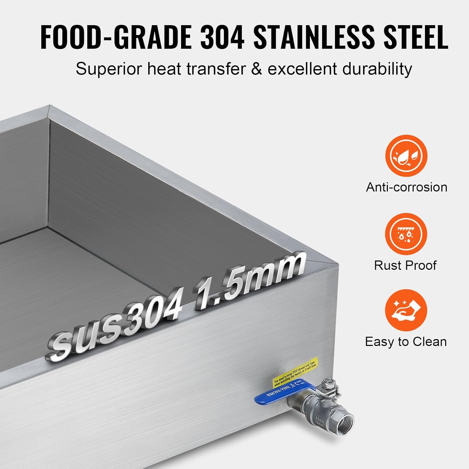 image:imageVEVOR Maple Syrup Evaporator Pan 249 Gal 24 x 24 x 10 Inch Maple Syrup 304 Stainless Steel Maple Syrup Pan Evaporator Pan with 1 Valve and 3 Heating Methods for Home Outdoor24 x 18 x 6 Inch