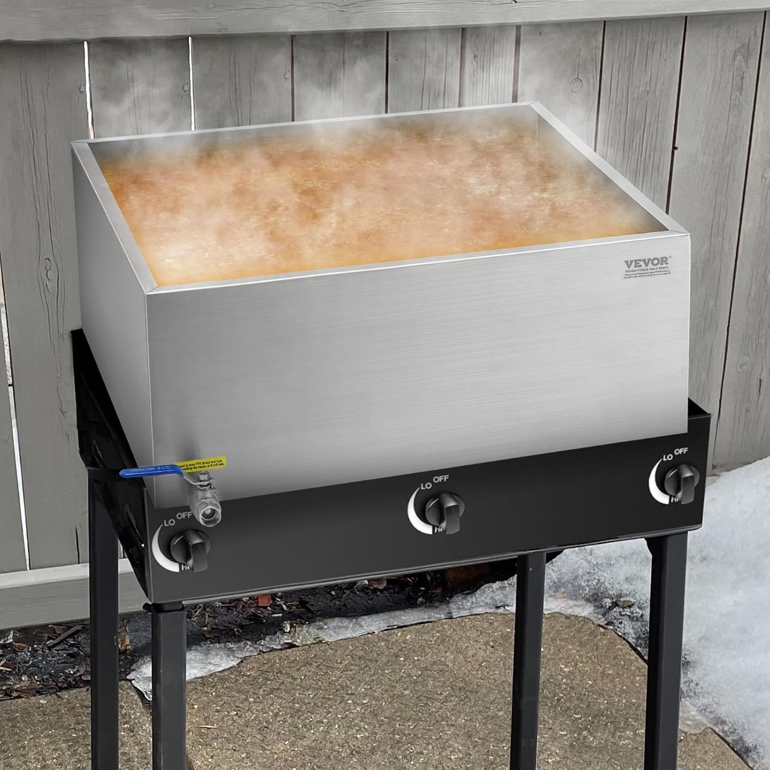 image:imageVEVOR Maple Syrup Evaporator Pan 249 Gal 24 x 24 x 10 Inch Maple Syrup 304 Stainless Steel Maple Syrup Pan Evaporator Pan with 1 Valve and 3 Heating Methods for Home Outdoor24 x 24 x 10 Inch
