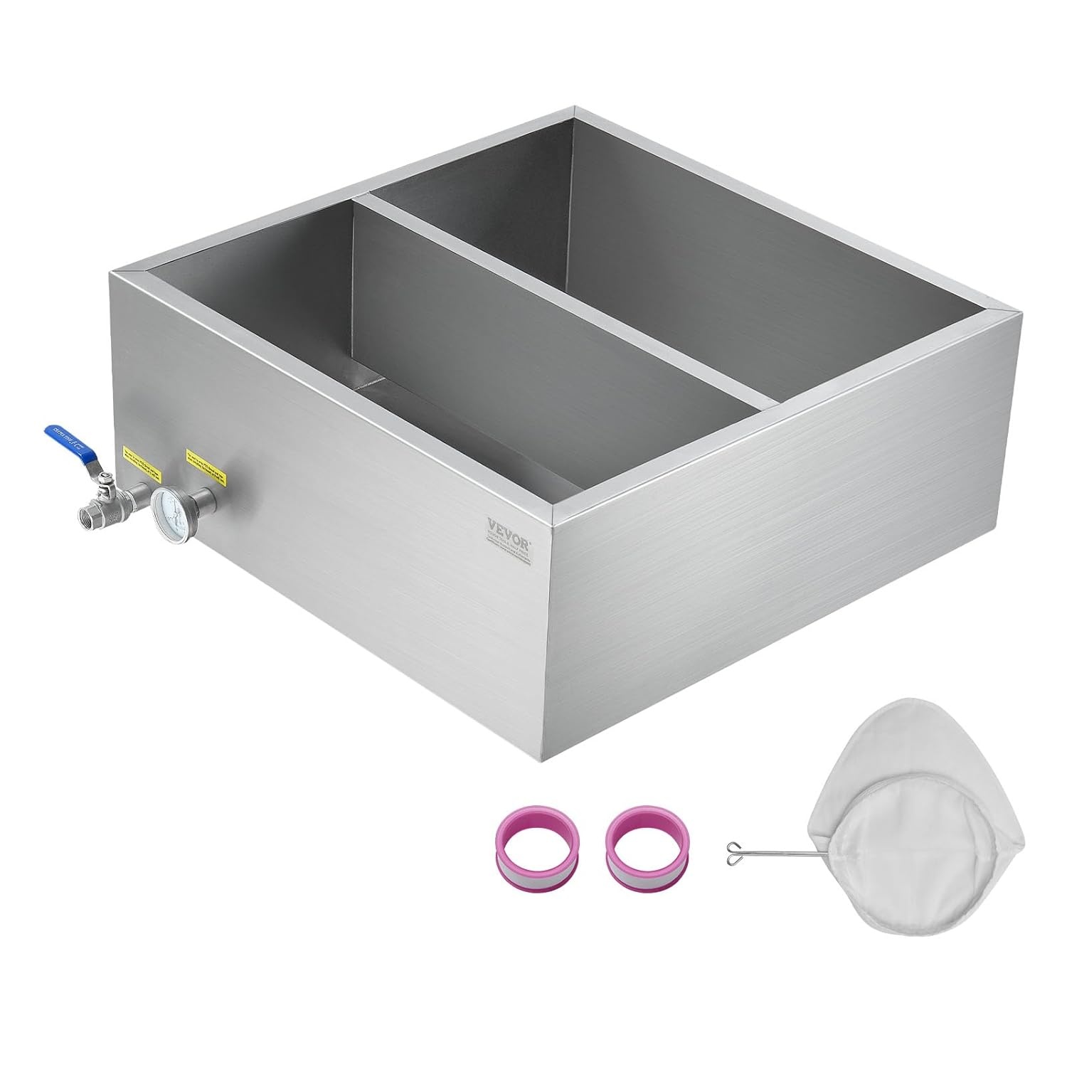 image:imageVEVOR Maple Syrup Evaporator Pan 249 Gal 24 x 24 x 10 Inch Maple Syrup 304 Stainless Steel Maple Syrup Pan Evaporator Pan with 1 Valve and 3 Heating Methods for Home Outdoor24 x 24 x 95 Inch